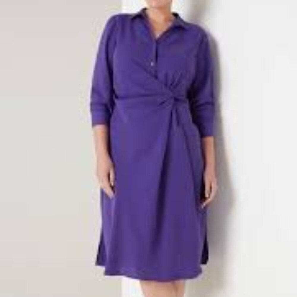 J. JILL WEAREVER COLLECTION Twist Front Midi Length Shirt Dress in Purple | M